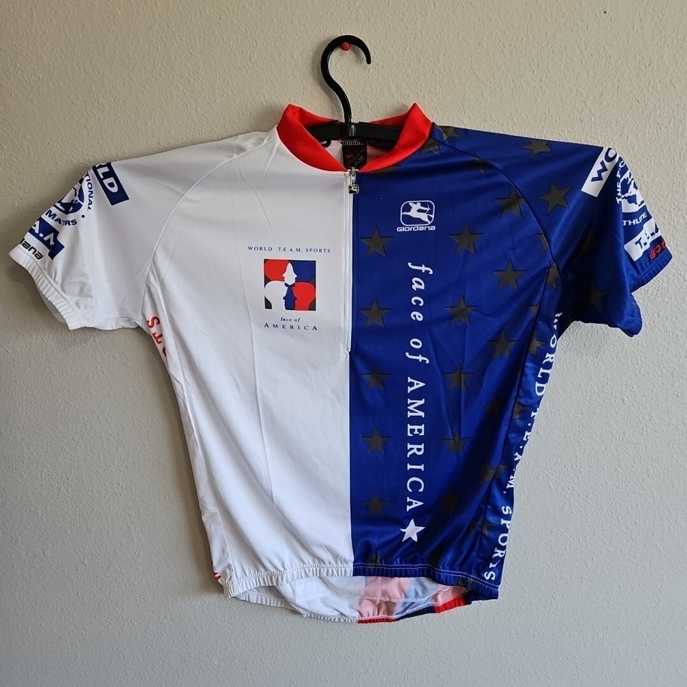 Giordana Cycling Jersey Mens Size 2XL Red White Blue Face Of America 1/4 Zip